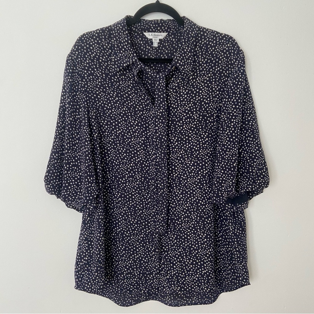 L.K. Bennett Tillila Silk Mini Star Print Blouse in Navy size 12
